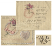 Moe Howard Signed Valentine to His Wife Helen From 1937 -- Large Valentine Card Measures 9 x 8 Folded -- Light Dampstaining Along Bottom & Light Wear, Very Good Condition